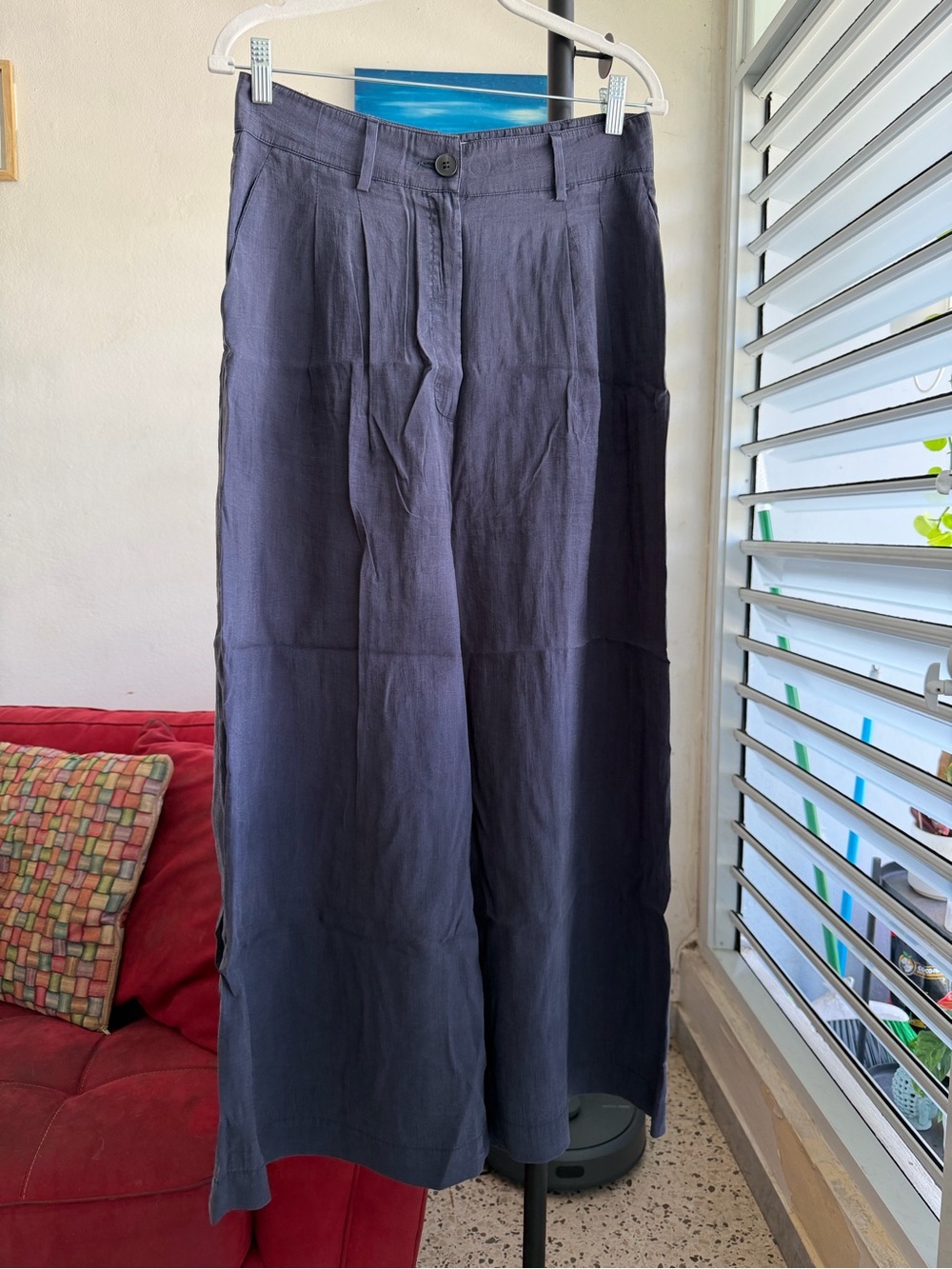 Zara Wide-Leg High-Rise Pants - Dark Blue
